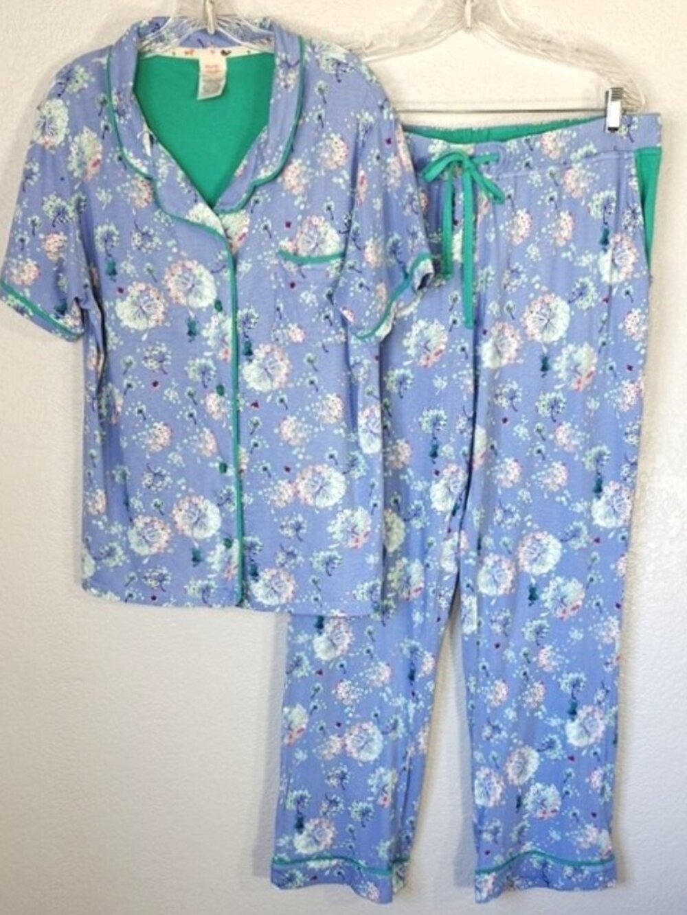 Munki Munki L Pajama Set Periwinkle Blue Floral Short Sleeve Top & Pants